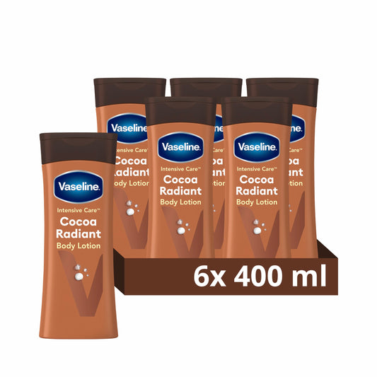 Vaseline Cocoa Radiant Body Lotion – Deep Moisturising Body Cream with Vaseline Jelly & 100% Cocoa Butter – Repairs Dry, Itchy Skin and Restores Natural Glow 6x 400ml
