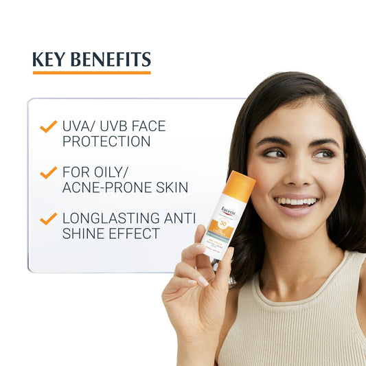 Eucerin Oil Control Sun Gel-Cream Dry Touch SPF 50+ 50ml, Unscented Sun Protection Gel for Sensitive, Oily and Acne-Prone Skin, Fast-Absorbing Sunscreen with UV Filter
